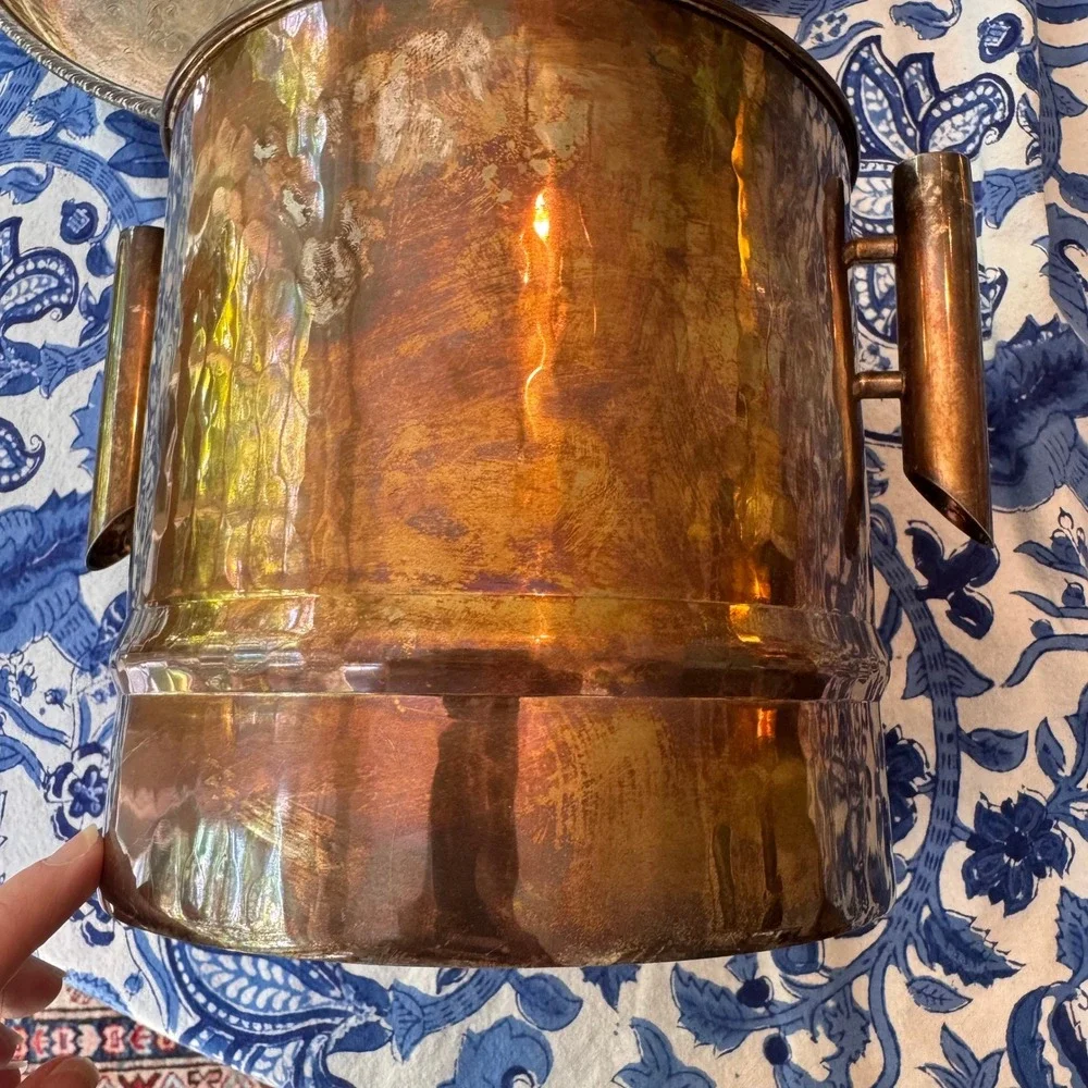 Vintage G.B. Sport Padova Italy Silver Plated Hammered Ice Bucket MCM Barware
